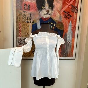 Luxe by Style Keepers-Neiman Marcus vintage white off shoulder ruffle tunic-NWT